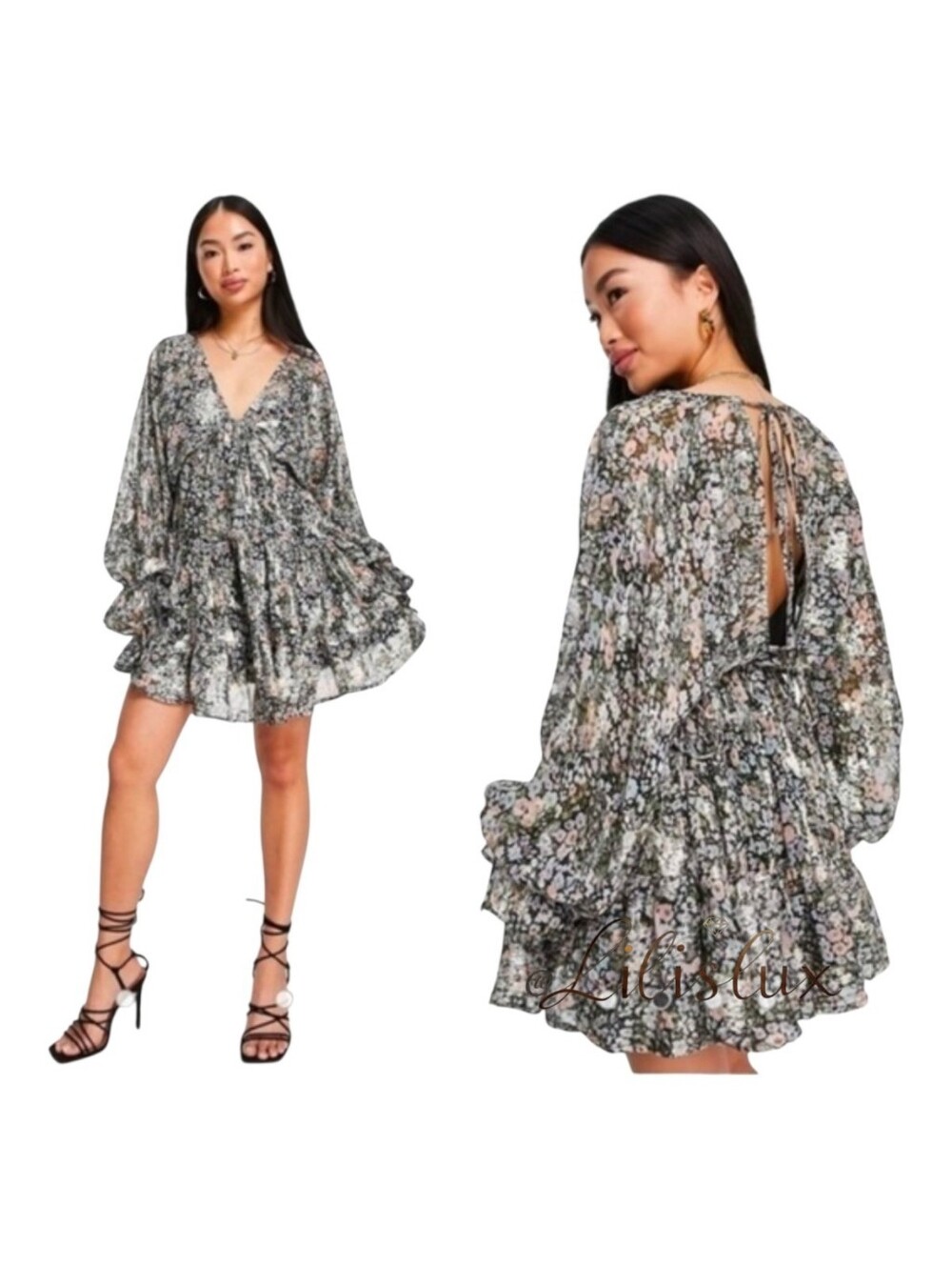 ASOS DESIGN Mini Smocked Tie Waist Floral Print Size 8P Chiffon Floral Dress